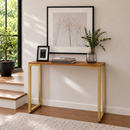 Aparador Industrial 90cm Mesa Buffet Sala Hall Entrada Pé Dourado Aço MDF Moderno 90x30x90