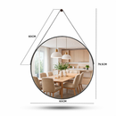 Espelho Redondo Decorativo Adnet Alça Couro Suporte 60cm Sala Quarto Banheiro