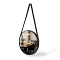 Espelho Redondo Decorativo Adnet Alça Couro Suporte 60cm Sala Quarto Banheiro