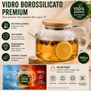 Chaleira de Vidro 1000ml Pode ir ao Fogo Com Alça de Bambu OU com Tampa de Bambu