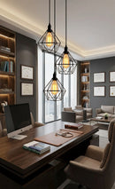 Pendente Diamante Industrial E27 em Aço Preto | Lustre Moderno para Sala, Cozinha e Quarto