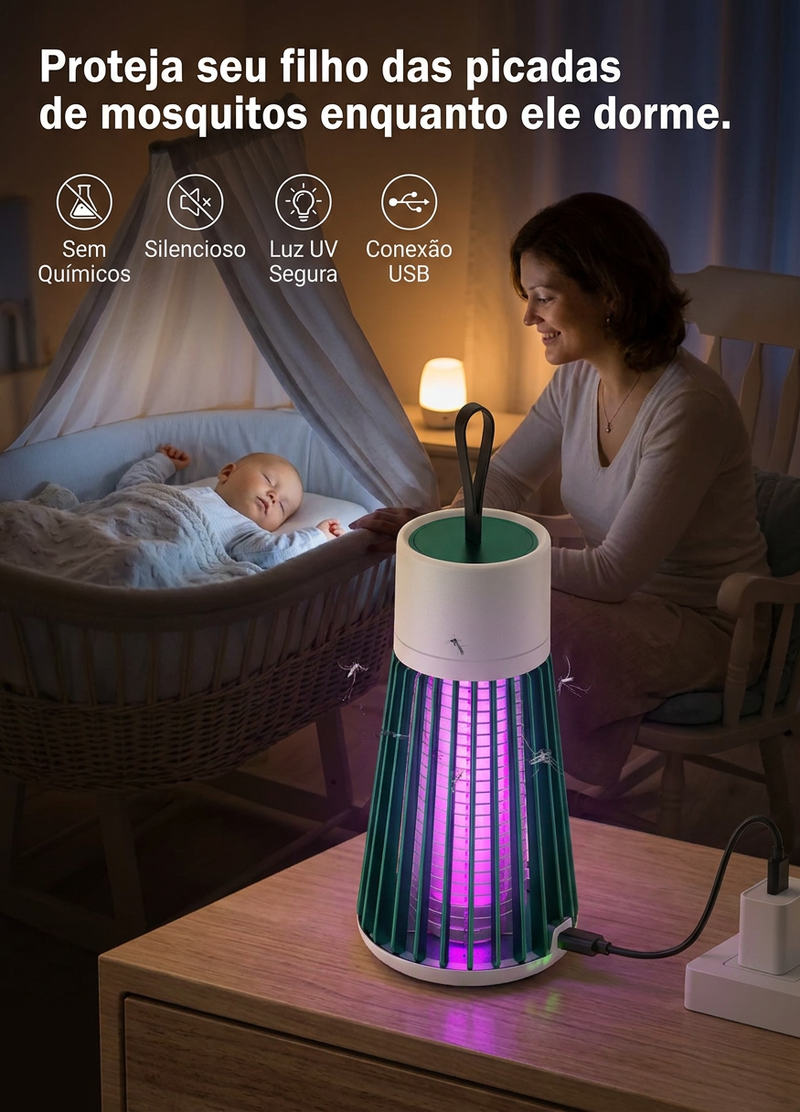 Luminária Anti-Mosquito UV USB | Proteção Inteligente para Quem Você Mais Ama