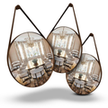 Espelho Redondo Decorativo Adnet Alça Couro Suporte 60cm Sala Quarto Banheiro