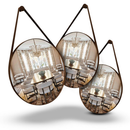 Espelho Redondo Decorativo Adnet Alça Couro Suporte 60cm Sala Quarto Banheiro