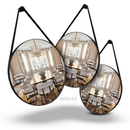 Espelho Redondo Decorativo Adnet Alça Couro Suporte 60cm Sala Quarto Banheiro