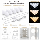 Luz Arandela Camarim LED 10 Lâmpadas Para Espelho Maquiagem Studio Auto Colante USB Bivolt